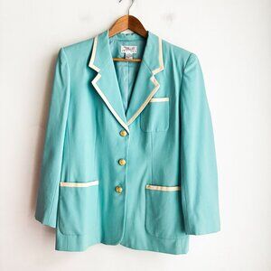 Talbots Petites Blue White Trim All Wool Classic Blazer 14P